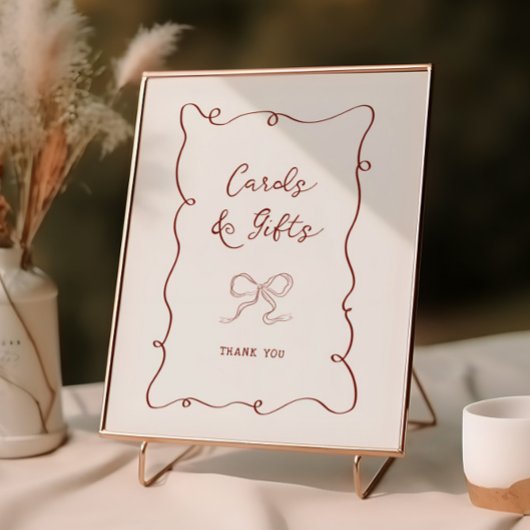 バーガンディーフレームリボンブライダルシャワーカードギフト ポスター