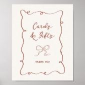 バーガンディーフレームリボンブライダルシャワーカードギフト ポスター (正面)