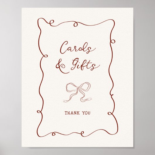 バーガンディーフレームリボンブライダルシャワーカードギフト ポスター (正面)