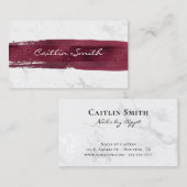 バーガンディーブラシストローク銀白色フォイル大理石 名刺 (正面/裏面)