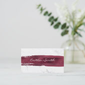 バーガンディーブラシストローク銀白色フォイル大理石 名刺 (スタンド正面)