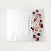 バーガンディーブラッシュのウェディングバックドロップ タペストリー (正面(横))