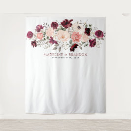 バーガンディーブラッシュのウェディングバックドロップ タペストリー