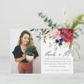 バーガンディーブラッシュの花束 フォト ブライダルシャワー サンキューカード (スタンド正面)