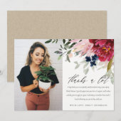 バーガンディーブラッシュの花束 フォト ブライダルシャワー サンキューカード (正面/裏面)