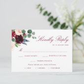 バーガンディーブラッシュの花柄食事選択の返信カード 出欠カード (スタンド正面)