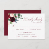 バーガンディーブラッシュの花柄食事選択の返信カード 出欠カード (正面/裏面)