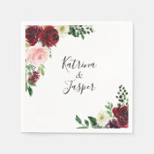 バーガンディーブラッシュウォーターカラーフローラルウェディング スタンダードカクテルナプキン (正面)
