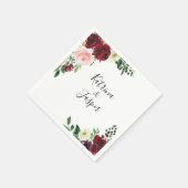 バーガンディーブラッシュウォーターカラーフローラルウェディング スタンダードカクテルナプキン (角)