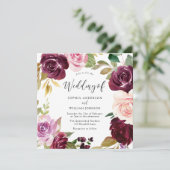 バーガンディーブラッシュウォーターカラーフローラルリースウェディング 招待状 (スタンド正面)