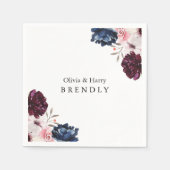 バーガンディーブラッシュエレガントフラワーウェディング スタンダードカクテルナプキン (正面)