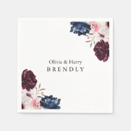 バーガンディーブラッシュエレガントフラワーウェディング スタンダードカクテルナプキン