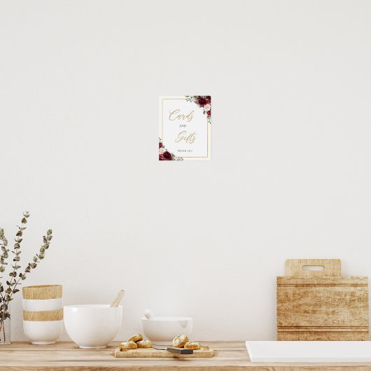 バーガンディーブラッシュピンクの花のカードとギフトのサイン ポスター (キッチン)