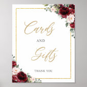 バーガンディーブラッシュピンクの花のカードとギフトのサイン ポスター (正面)