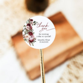 バーガンディーブラッシュピンクの花のシャワーありがとう ラウンドシール