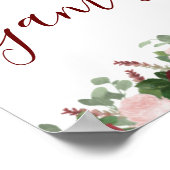 バーガンディーブラッシュピンクの花のブライダルシャワーサイン ポスター (角)