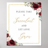 バーガンディーブラッシュピンクの花の多肉植物ラブグロウ ポスター (正面)