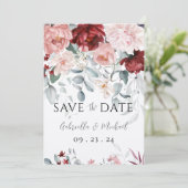 バーガンディーブラッシュピンクの花の結婚式 セーブザデート (スタンド正面)