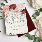 バーガンディーブラッシュピンクの花の結婚式 セーブザデート