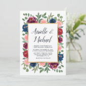 バーガンディーブラッシュピンクネイビーブルーマルサラゴールドウェディング 招待状 (スタンド正面)