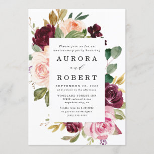 バーガンディーブラッシュピンクパーチゴールドアニバーサリーパーティー 招待状