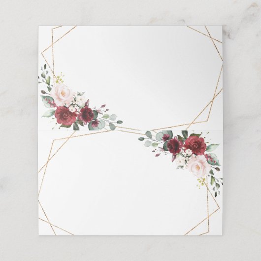 バーガンディーブラッシュピンクローズボホー幾何学ウェディング プレイスカード (外部開封)