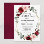 バーガンディーブラッシュフラワージオメトリックリハーサルディナー 招待状 (正面/裏面)