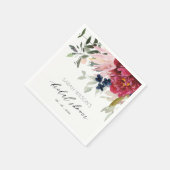 バーガンディーブラッシュブルー フローラルブンチ ブライダルシャワー スタンダードカクテルナプキン (角)