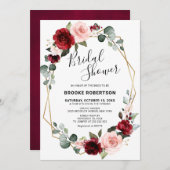 バーガンディーブラッシュモダン幾何学的なブライダルシャワー 招待状 (正面/裏面)