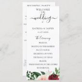 バーガンディーブラッシュ水彩花のウェディングプログラム プログラム (正面/裏面)