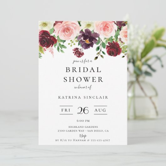 バーガンディーブラッシュ秋の花モダンウェディングシャワー 招待状 (スタンド正面)