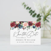 バーガンディーブラッシュ ネイビーローズ ウェディング セーブザデート ポストカード (スタンド正面)