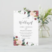 バーガンディーブラッシュ ネイビー インディゴ フラワーズ ウェディング 招待状 (スタンド正面)