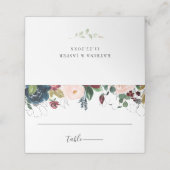 バーガンディーブラッシュ ネイビー フラワーの結婚式 プレイスカード (外部開封)