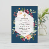 バーガンディーブラッシュ フラワージオメトリック ネイビーブルー 洗礼 招待状 (スタンド正面)