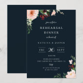 バーガンディーブラッシュ フラワーナビーブルー リハーサルディナー 招待状 (正面/裏面)