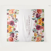 バーガンディーブラッシュ フラワーバックドロップ | フォトブース プロップ タペストリー (正面(横))