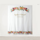 バーガンディーブラッシュ フラワーフォトブース バックドロップ タペストリー (正面)