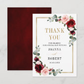 バーガンディーブラッシュ フラワーモダン ジオメトリック ウェディング サンキューカード (正面/裏面)