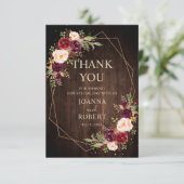 バーガンディーブラッシュ フラワーモダン ジオメトリック ウェディング サンキューカード (スタンド正面)