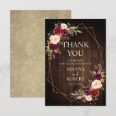 バーガンディーブラッシュ フラワーモダン ジオメトリック ウェディング サンキューカード (正面/裏面)