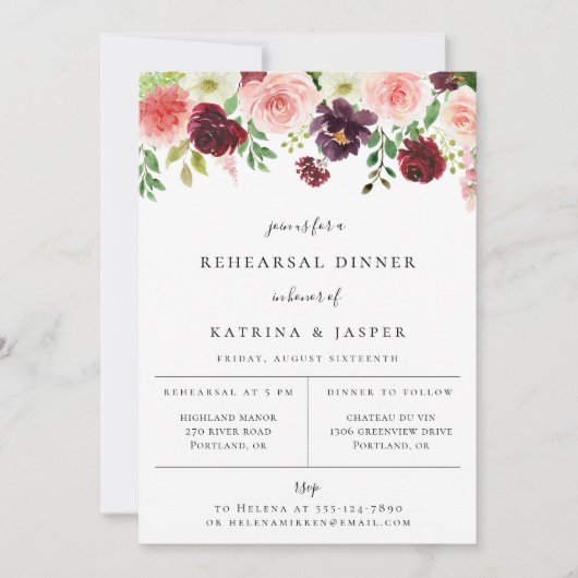 バーガンディーブラッシュ フラワーリハーサルディナー招待状 案内状 (正面)