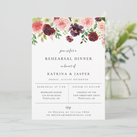 バーガンディーブラッシュ フラワーリハーサルディナー招待状 案内状 (スタンド正面)