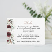 バーガンディーブラッシュ フローラル ゴールド ウェディング 詳細カード エンクロージャーカード (スタンド正面)