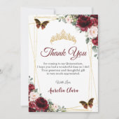 バーガンディーブラッシュ フローラル バタフライ 誕生日お礼カード 招待状 (正面)