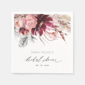 バーガンディーブラッシュ フローラル パンパス グラス ブライダル シャワー N スタンダードカクテルナプキン (正面)