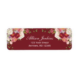 バーガンディーブラッシュ フローラル ピオニー カスタム 返送先住所 ラベル