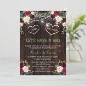 バーガンディーブラッシュ フローラル ライト ウッド 私も BBQ 招待状 (スタンド正面)