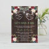 バーガンディーブラッシュ フローラル ライト ウッド I DO BBQ 招待状 (スタンド正面)