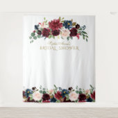 バーガンディーブラッシュ ブライダルシャワー フォトブース 背景 タペストリー (正面)